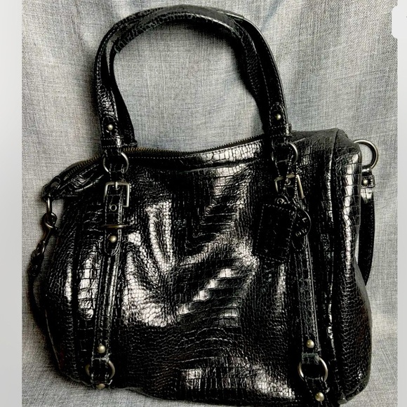 Coach Alexandra Black Leather Alligator Print Bag GUC - Picture 2 of 7